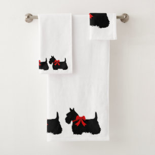 Scottish Terrier/red bow, white or pick your Bath Towel Set