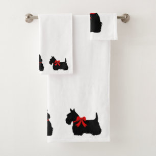 Scottish Terrier/red bow, white or pick your colou Bath Towel Set