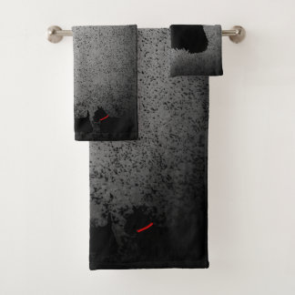 Scottish Terrier, red collar, granite silver Bath Towel Set
