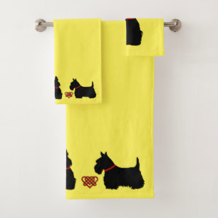 Scottish Terrier/red collar/red Celtic heart Bath Towel Set