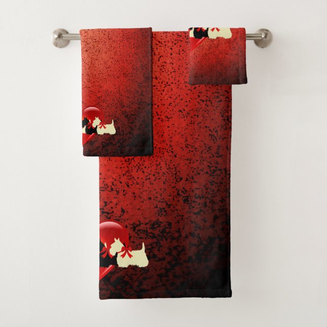 Scottish Terrier/red heart/red bow/granite red Bath Towel Set (Insitu)