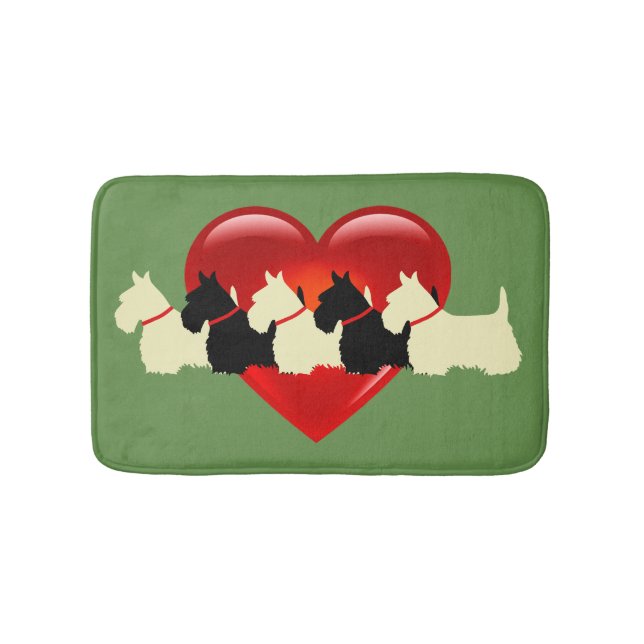 Scottish Terrier/red heart/Sage/zazzle green Bath Mat (Front)