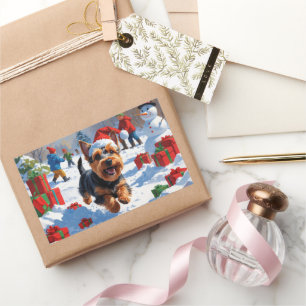 Scottish Terrier Running Snow with Christmas Hat Sticker