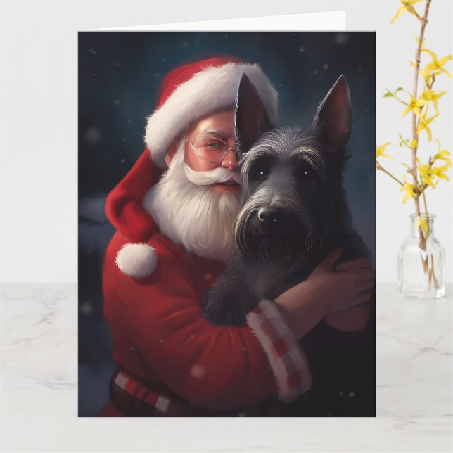 Scottish Terrier Santa Claus Festive Christmas Card (Yellow Flower)