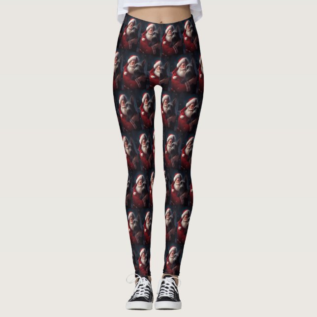 Scottish Terrier Santa Claus Festive Christmas Leggings (Front)