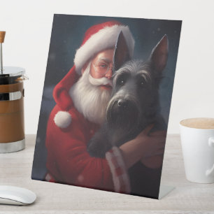 Scottish Terrier Santa Claus Festive Christmas Pedestal Sign