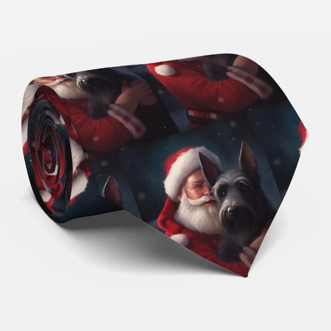 Scottish Terrier Santa Claus Festive Christmas Tie (Rolled)