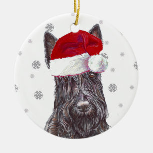 Scottish Terrier - Santa Hat Christmas Bauble Ceramic Ornament