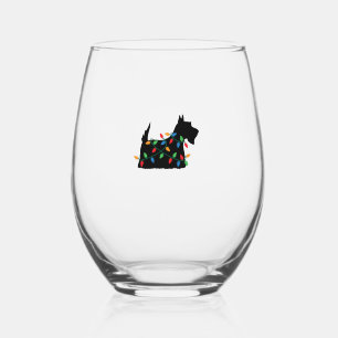 Scottish Terrier Scottie Dog Christmas Lights Gift Stemless Wine Glass