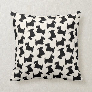 Scottish Terrier Scottie Dog Pattern Black Throw Pillow