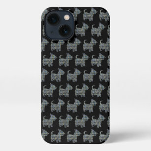 Scottish Terrier Scottie Dog Silhouette Grid Black iPhone 13 Case