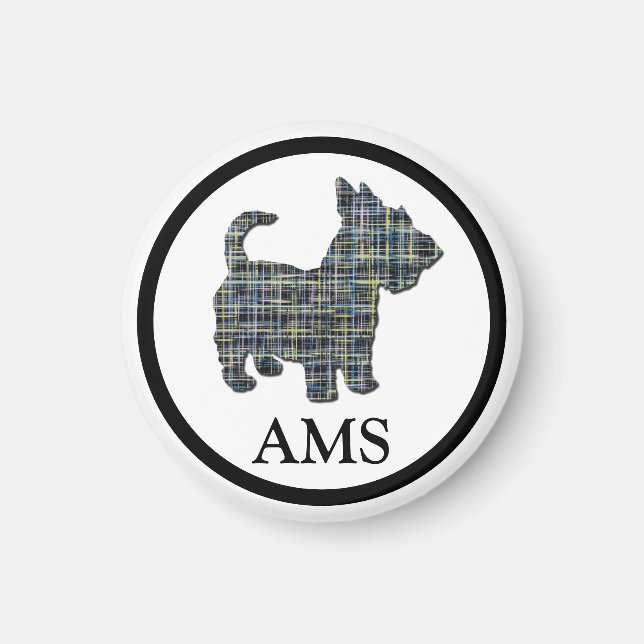 Scottish Terrier Scottie Dog Silhouette Y&B Grid Magnet (Front)