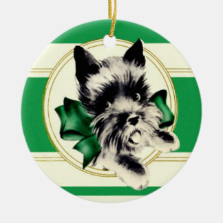 Scottish Terrier Scottie Dog with green bow Ceramic Ornament