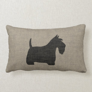 Scottish Terrier Scottie Silhouette Faux Linen Lumbar Pillow
