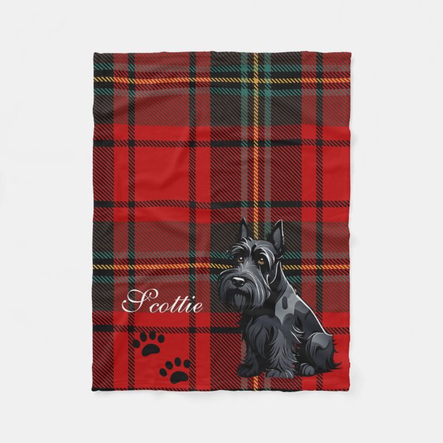 Scottish Terrier (Scotty) Tartan. Editable Fleece Blanket (Front)