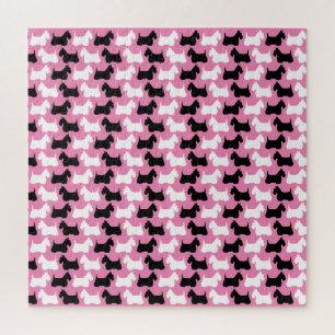 Scottish Terrier silhouette, black/white dog Jigsaw Puzzle