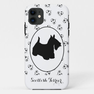 Scottish Terrier Silhouette Hearts and Paw Prints iPhone 11 Case
