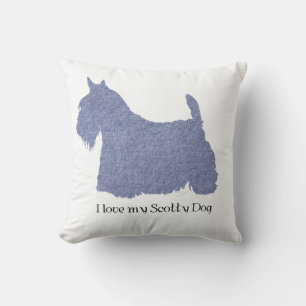 Scottish Terrier Silhouette in Denim Throw Pillow