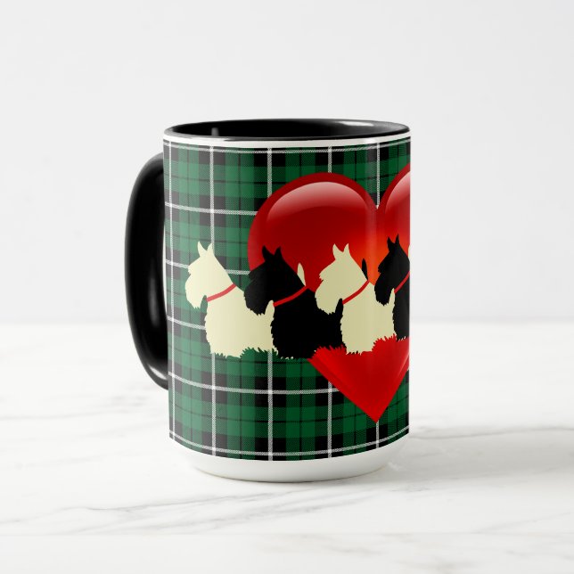 Scottish Terrier silhouette, Kelly green plaid Mug (Front Left)