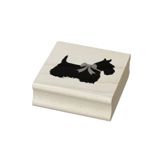 Scottish terrier silhouette with bow  rubber stamp