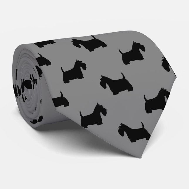 Scottish Terrier Silhouettes Pattern Scottie Dogs Tie (Rolled)