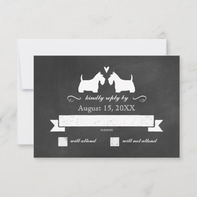 Scottish Terrier Silhouettes Wedding RSVP Reply Card (Front)