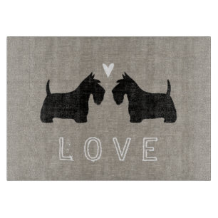 Scottish Terrier Silhouettes with Heart and Love Cutting Board