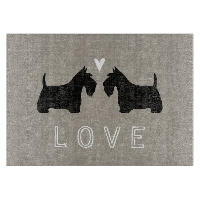 Scottish Terrier Silhouettes with Heart and Love Cutting Board (Front)