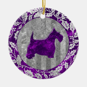 Scottish Terrier Silver Purple Glass Look Ceramic Ornament