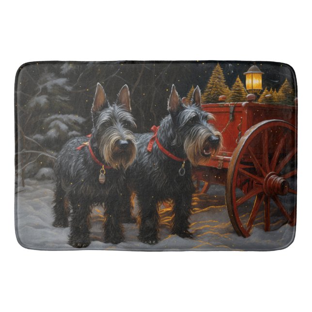 Scottish Terrier Snowy Sleigh Christmas Decor  Bath Mat (Front)