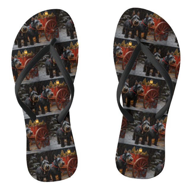 Scottish Terrier Snowy Sleigh Christmas Decor  Flip Flops (Footbed)