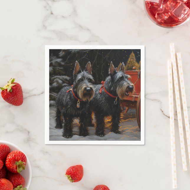 Scottish Terrier Snowy Sleigh Christmas Decor  Napkin (Insitu)