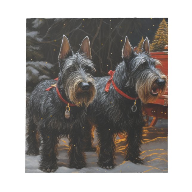 Scottish Terrier Snowy Sleigh Christmas Decor  Notepad (Front)