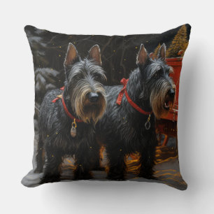Scottish Terrier Snowy Sleigh Christmas Decor Throw Pillow
