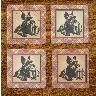 Scottish Terrier Tartan Plaid Earthtones Stone Coaster