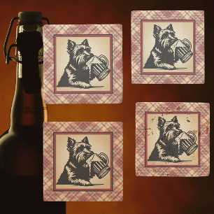 Scottish Terrier Tartan Plaid Earthtones Stone Coaster