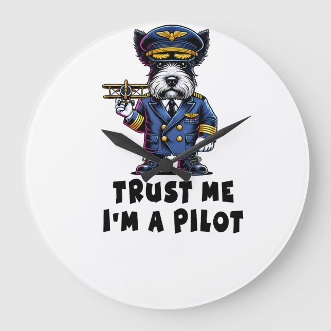 Scottish Terrier Trust Me I Am A Pilot Large Clock (Front)