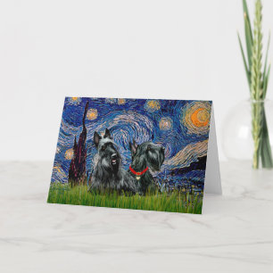 Scottish Terrier (two blk) - Starry Night Card