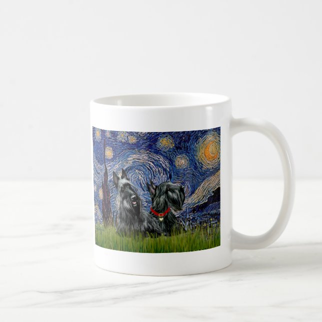 Scottish Terrier (two blk) - Starry Night Coffee Mug (Right)