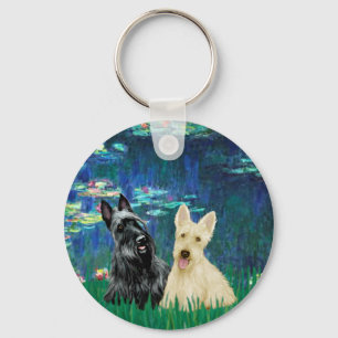 Scottish Terrier (two-BW) - Lilies 5 Keychain