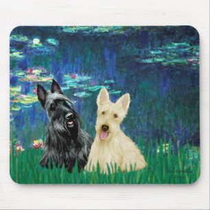 Scottish Terrier (two-BW) - Lilies 5 Mouse Pad