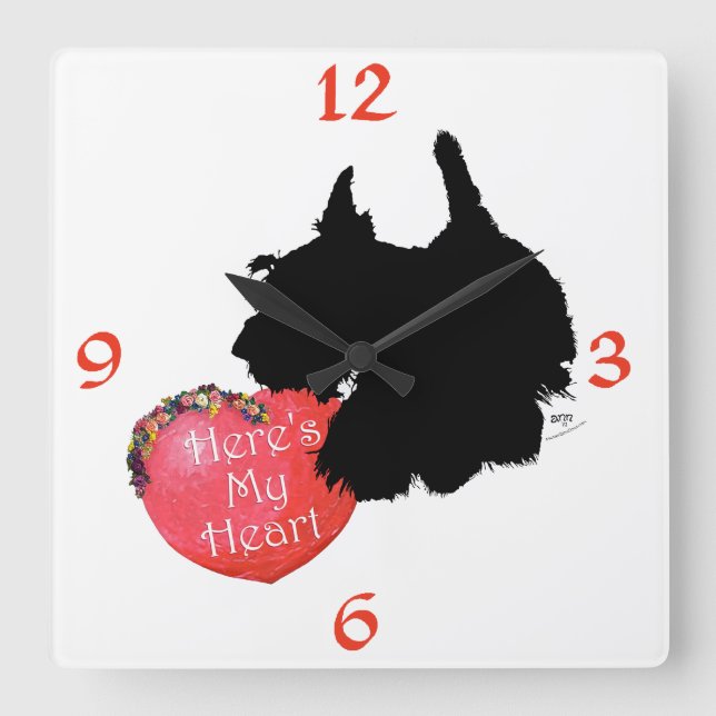 Scottish Terrier Valentine Square Wall Clock (Front)