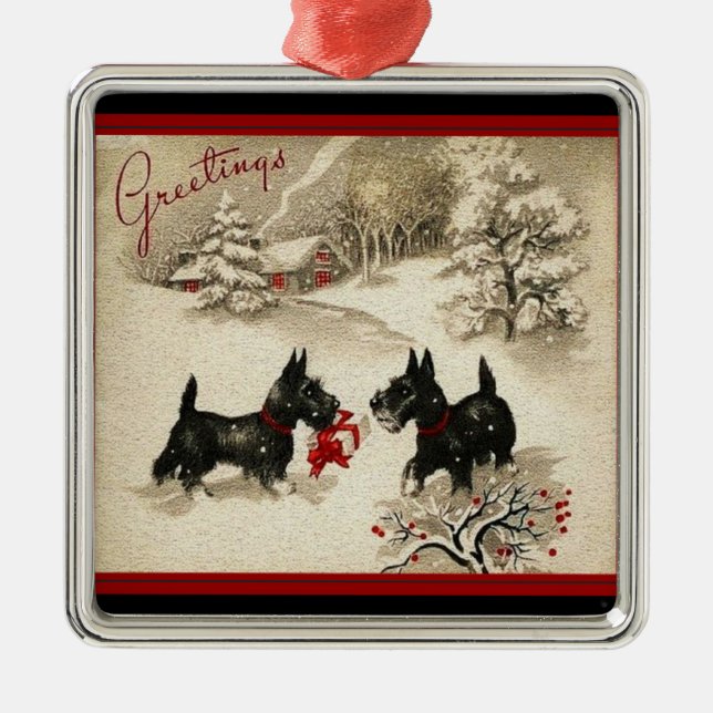 Scottish Terrier Vintage Print Christmas Ornament (Front)