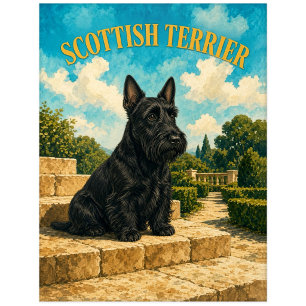 Scottish Terrier, Vintage Watercolor Dog Art Postcard