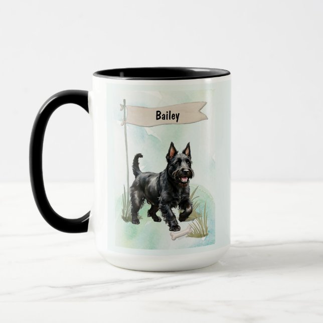 Scottish Terrier Watercolor Personalized Dog Mug (Left)