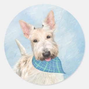 Scottish Terrier Wheaten Dog Painting Original Art Classic Round Sticker