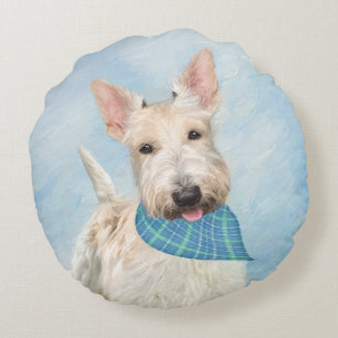 Scottish Terrier Wheaten Dog Painting Original Art Round Pillow