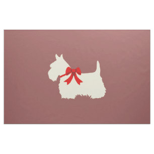 Scottish Terrier white silhouette/zazzle maroon Fabric