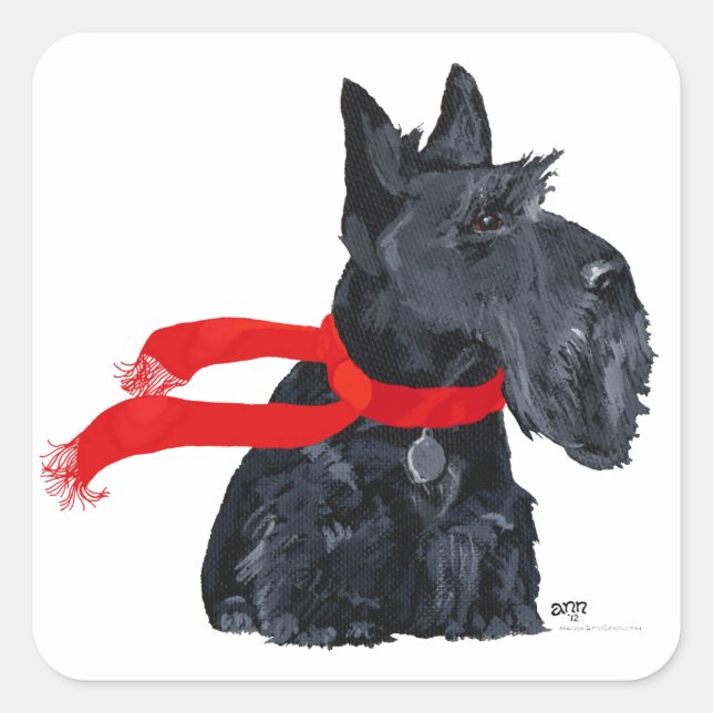 Scottish Terrier Winter Holiday Square Sticker (Front)