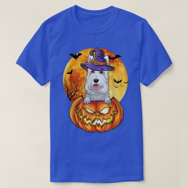Scottish Terrier Witch Pumpkin Halloween Dog Lover T-Shirt (Design Front)
